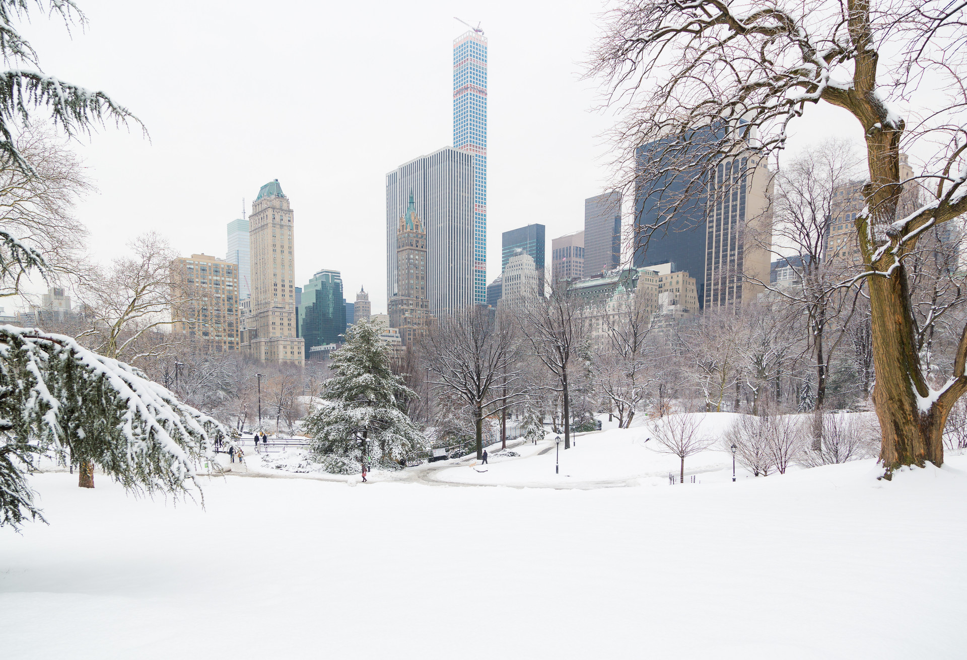 South East corner of central park covered in snow